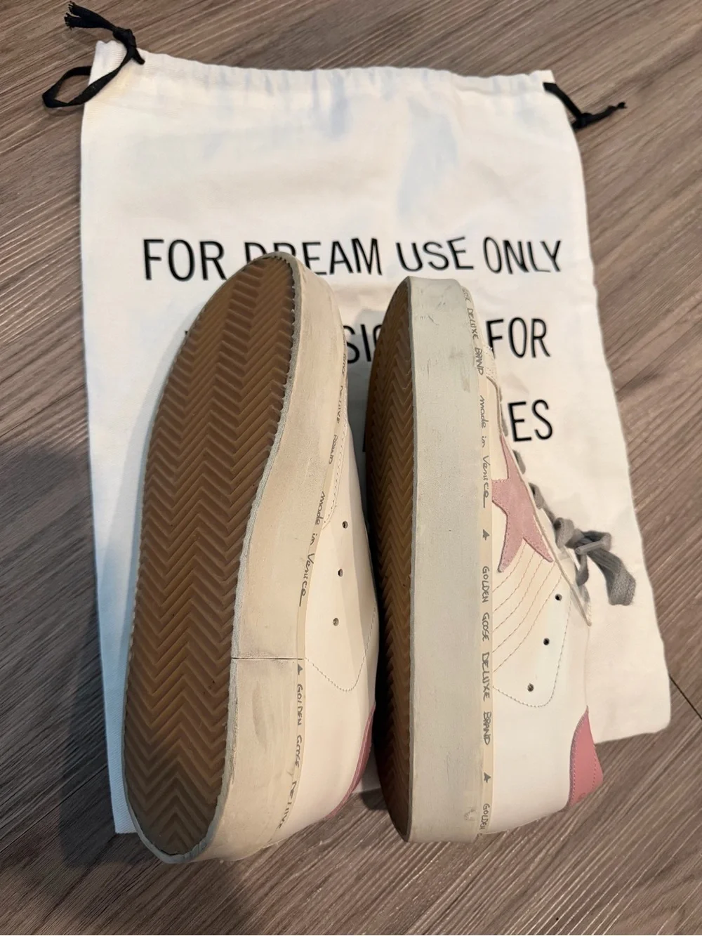 Golden Goose White Leather Sneakers with Pink Star and Heel